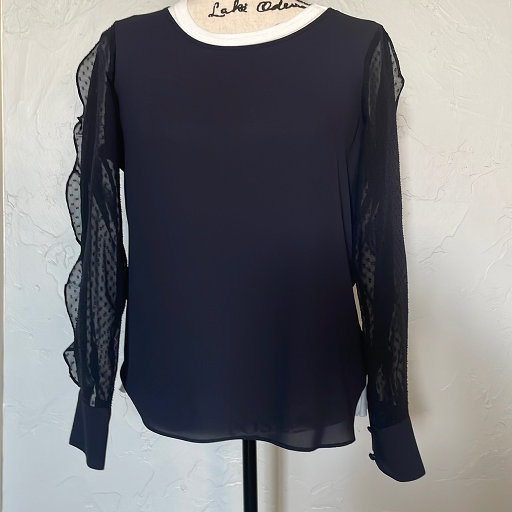 Navy Back Button Blouse
